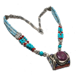 Natural Turquoise, Coral Gemstone 925 Sterling Silver Jewelry Necklace 18 t4r77