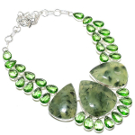 Prehnite, Tsavorite Handmade 925 Sterling Silver Jewelry Necklace 18 v0m99