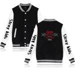 Stray Kids Kpop Prindiga Meeste Naiste Hip Hop Jakk Mantel Dressipluus Huppar Pesapalli Vorm Streetwear Poisid T&uuml;drukud Kampsun Topid Riided XL must