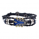 Punutud kitarri k&auml;ev&otilde;ru tsingisulamist reguleeritav pandla k&auml;sitsi kootud kunstnahast 3-kihiline punk retro randme ehted must