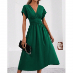 Naiste lahtine vabaaja &uuml;hev&auml;rviline V-kaelusega v&ouml;&ouml;kohast plisseeritud pikk kleit v&ouml;&ouml;kohast plisseeritud pikk kleit L armee roheline v&auml;rv