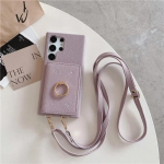 Nahast crossbody kaardihoidjaga telefoni&uuml;mbris Samsung Galaxy S23 FE S24 Ultra S22 Plus A13 A22 A33 A14 A24 A34 A53 A54 jaoks Galaxy A14 lilla