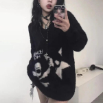 Gooti pealuud kampsun Grunge Tume esteetika Kootud kampsun V-kaelus Harajuku Lai Moh&auml;&auml;rist kampsun Emo Alt Kudumid Y2k XL must