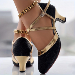 Suurep&auml;rased naiste s&auml;delevad D'Orsay ladina tantsukingad paksul keskmisel kontsal, k&otilde;ikjale sobivad kleidikingad &otilde;htuks - Mugav, hingav ja vastupidav disain Size 37 must
