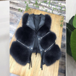 Kunstkarusnahast talve l&uuml;hike vestiga jope naistele, soe mantel XL must