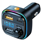 FM-saatja, Autolaadija, 2023. aasta arendusmudel, Bluetooth 5.0, 2 USB-porti, LED-ekraan, 4.3 x 4.3 x must