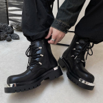 Mood meeste luksusmood k&otilde;rged mootorrattasaapad mustad stiilsed platvormkingad pidu &ouml;&ouml;klubi kauboi originaalnahast saapad paksu tallaga botas 9.5 must