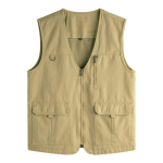 Meeste Puuvillane Suur Suurus Vest, Mitmetaskuline Funktsioon, Reporteri Vest, Vabaaja Vest, Kalastus, Pesemata Varrukateta 4XL khaki