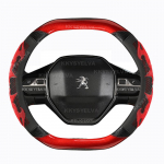 For Peugeot 508 508L ~2022 Car Steering Wheel Cover Carbon fiber + PU Leather Non-slip Auto Accessories punane