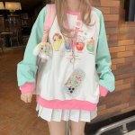 Y2k Harajuku Kawaii armas kapuuts, naiste jaapani moe lapitehnika, multifilmide tr&uuml;kidisain, preppy stiil, naiste uus S