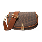 Michael Kors MK Mila Triibulise Kirjaga Klassikalise Prindiga Keti-lukuga L&otilde;uendist &Otilde;la- v&otilde;i Crossbody-kott Keskmine Naiste kotid 30H3GIMM8B-BROWN-LUGGAGE Basic Set (Bag+Dust Bag)
