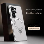 Premium lennukialumiiniumisulamist kinnituskorpus Samsung Galaxy S26 Ultra/S25 Ultra/S24 Ultra jaoks Magnetilise vegannahast aluskattega Galaxy S24 Ultra valge