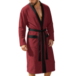 Meeste vahvelkootud hommikumantel pikkade varrukatega V-kaelusega kimono stiilis &ouml;&ouml;riided v&ouml;&ouml; ja taskutega 2XL veinipunane v&auml;rv