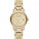 Burberry BU9038 The City Graveeritud Ruuduline Kuldne Unisex K&auml;ekell 38mm kuld