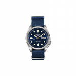 SEIKO Nr. 5. seeria 100 meetrit veekindel Automaatne nailonrihmaga meeste k&auml;ekell sinise sihverplaadiga SRPE63K1 sinine
