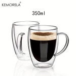 2/4/6 tk 350 ml kahekordse seinaga klaasist kohvitass k&auml;epidemega l&auml;bipaistev klaasist cappuccino tass kohvi piimatee mahla teetass 301-400ml gray