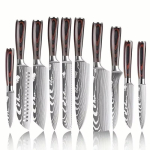 10-osaline esmaklassiline roostevabast terasest k&ouml;&ouml;ginoa komplekt DIY-kvaliteediga puidust Pakka Santoku Nakiri viilutusnuga OEM luunuga viilutaja noad 7 Inch