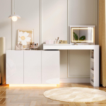L-kujuline p&ouml;&ouml;rlev tualettlaud LED-valgustusega, meigi- ja riietumislauaks / kontorilauaks, k&otilde;rgl&auml;ikiv valge disain 100&times;40&times;80cm 100 x 40 x 80 cm valge