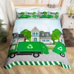 Poiste Roheline Pr&uuml;giauto Tekikate Multikas Pr&uuml;giauto Voodipesukomplekt Roheline S&otilde;iduk Auto Veoauto M&auml;nguasi Tekikate &Uuml;heinimese Kuninglik Suurus 140*200cm/55x79in Single/Twin 3pcs