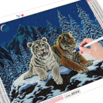 T&auml;isruudukujuline teemanttikandid Tiigrikomplekt Teemantmaaling Talvine mosaiik Ristpistes Loomade Kodukaunistus Full Round 20X30CM