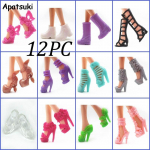 12 paari/partii Moodsad nukujalatsid Barbie-nukule sandaalid 1/6 nukukingad Saapad Barbie-nukudele riietuskleit Palju disainiga laste m&auml;nguasju mitmev&auml;rviline
