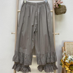 Johnature Mori Cotton Patchwork Lace Ruffles Naiste p&uuml;ksid Summer Vintage &uuml;hev&auml;rviline elastne v&ouml;&ouml;koht pahkluu pikkusega p&uuml;ksid One Size kohv