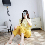 2024 uus naiste kevadsuvine pidžaama &uuml;likond Modal pidžaama l&uuml;hikeste varrukatega+kaheksaosalised p&uuml;ksid kaheosaline kodu&uuml;likond &otilde;huke pidžaama M kollane