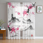 Jaapani maastik Sakura l&auml;bipaistva aknakardinatega elutuppa Voile t&uuml;llkardinad Kangast kardinad k&ouml;&ouml;gis 135W x 114H(cm)