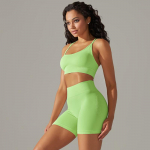 Nessaj suvine joogakomplekt Naiste treeningkost&uuml;&uuml;mid &Otilde;mblusteta Push Up rinnahoidja k&otilde;rge v&ouml;&ouml;kohaga l&uuml;hikesed p&uuml;ksid J&otilde;usaali spordir&otilde;ivad S heleroheline v&auml;rv