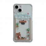Roosa lillega rahakoti kaardihoidja &uuml;mbris iPhone'i 13 11 12 Pro Max Xs Xr X 7 8 Plus jaoks Cute Bear p&otilde;rutuskindel l&auml;bipaistev pehme kate Funda For iPhone 11Pro Max