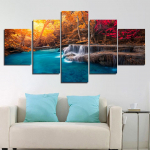 5 paneeli Maastik Kosk S&uuml;gis Mets L&otilde;uend Maalimine Plakatid ja tr&uuml;kised Seinakunstipildid Elutuba Kodukaunistus Ilma raamita 20x35cm*2 20x45cm*2 20x55cm*1