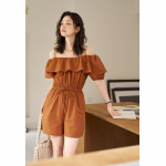 Mishow naiste kombinesoon 2023. aasta suvi, uus 100% puuvillane volangidega k&otilde;rge v&ouml;&ouml;koht, moodne ruudukujuline krae, avar soliidne kleit MXC38K0109 S