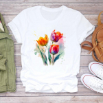 (Aasia suurus) T-r&otilde;ivad vabaaja l&uuml;hikeste varrukatega mood akvarell Armas stiil 90ndate armas lilleline T-s&auml;rk, naiste prinditud naiste graafiline T-s&auml;rk S