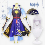 Kamisato Ayaka Cosplay Kost&uuml;&uuml;m M&auml;ng Cosplay Kleit Parukas F&auml;nn T&auml;iskomplekt Naistele Halloweeni Kost&uuml;&uuml;mid R&otilde;ivad L-(costume+wig+fan)