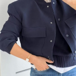 &Uuml;ksiku &otilde;huga Bomber-jope naiste elegantne pikkade varrukatega suure taskuga l&uuml;hike mantel kevadised naiste moemantlid M tumesinine v&auml;rv