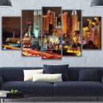 5-osaline l&otilde;uend tr&uuml;kitud Las Vegase linna &ouml;&ouml;maastiku maalimine plakat maalimine pildid Kodukaunistus elutoa seinakujunduses raamita 20x35cm*2 20x45cm*2 20x55cm*1