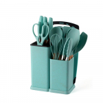 19 tk k&ouml;&ouml;gitarvete komplekt, puidust k&auml;epidemega silikoonist k&ouml;&ouml;gitarvete komplekt hoidikuga, toiduks sobiv roheline