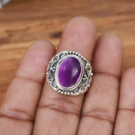 Amet&uuml;st Ovaalne V&auml;&auml;riskivi T&auml;is 925 Sterling H&otilde;be Boho Disainer S&otilde;rmus, Pilkup&uuml;&uuml;dev S&otilde;rmus, Naiste S&otilde;rmus, Kingitus Talle 6