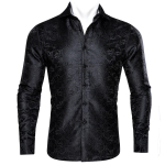Luksuslikud s&auml;rgid meestele Navy Black Jacquard kootud lilleline siidist kleit-s&auml;rk pikkade varrukatega s&auml;rgid Barry.Wang L