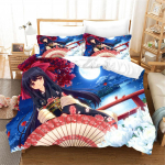 3 tk voodipesukomplektid Jaapani multifilmi-anime kimono t&uuml;druk kirsipuu all kaheinimese voodi tekikott ja 2 tk padjakate 135x200 cm