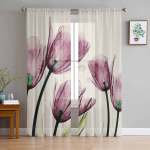 Tulbi&otilde;ielised l&auml;bipaistvad aknakardinad elutoa k&ouml;&ouml;ki lastele magamistuppa Voile rippuvad kardinad 135W x 114H(cm)