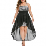 Naiste kleit, ebaregulaarne &auml;&auml;ris, &uuml;hev&auml;rviline naiste suures suuruses spagetirihmadega kleit seksikaks pidulikuks pidulikuks riietuseks L veinipunane v&auml;rv