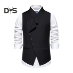 Meeste kevad&uuml;likonna vest kaldus rev&auml;&auml;riga kraega pulmavest Slim Fit varrukateta vest mantel &Uuml;hev&auml;rviline &uuml;herealine &auml;rivest M must