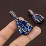 Natural Sodalite Gemstone Handmade Copper Wire Wrap Gift Pendant 2.2 u4q36