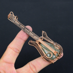 Natural Moss Prehnite Stone Handmade Copper Wire Wrap Guitar Pendant 4.53 y3g54