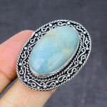 Natural Aquamarine Gemstone Handmade 925 Sterling Silver Ring Size 7 y2k18