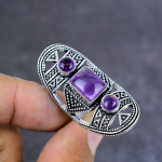 Natural Amethyst Gemstone Handmade 925 Sterling Silver Jewelry Ring Size 7 s2b09