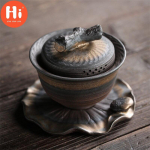 Keraamiline k&auml;sitsi valmistatud teekauss kaanega kontoriteekann Jingdezhen teetass keraamika Gaiwan teekomplekt joogin&otilde;ud 170 ml