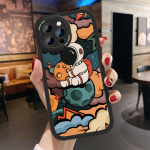 Slim Skin Feeling Cartoon Astronaut Pehme silikoonist PU-nahast kaanega telefoni&uuml;mbris iPhone'ile Samsung Huawei Honor Xiaomi Redmi OPPO Realme Vivo Vivo Y91C/Y1S must
