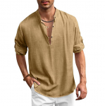 Puuvillane linane s&auml;rk Meeste s&uuml;gis kaelusega pikkade varrukatega &uuml;hev&auml;rvilised &uuml;lisuured topid Meeste s&auml;rgid M khaki